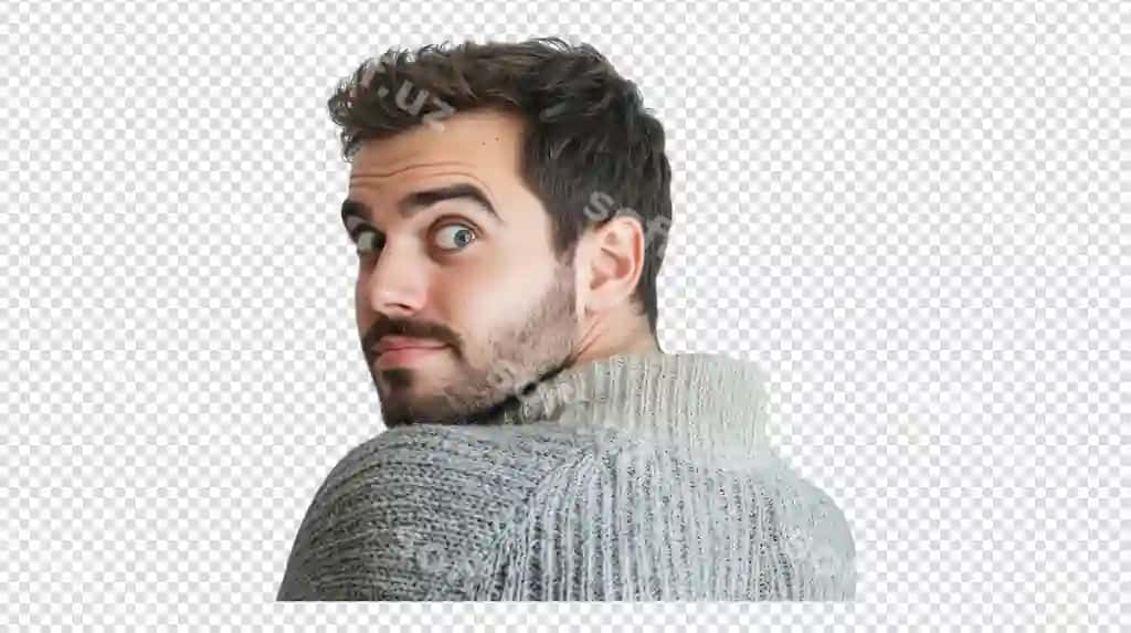 Yosh erkak kulrangkiylangli, qo'lga qarayotgan, hayron bo'lgan. | Young man with gray sweater looking his shoulder with surprised 2
