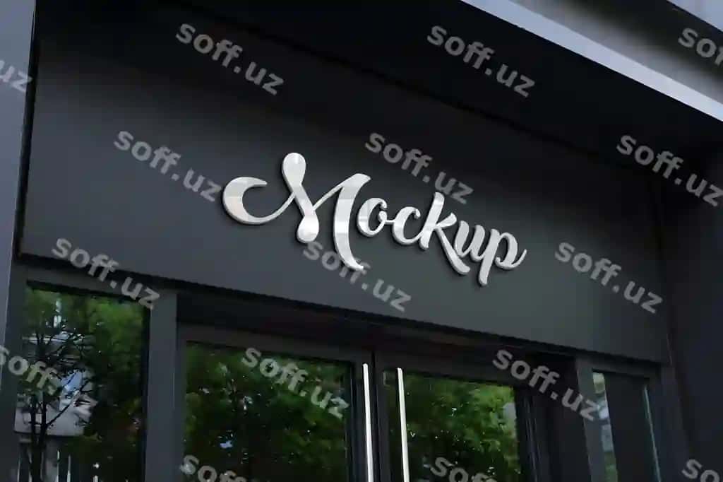 3d old logotip namuna zamonaviy fassad belgi | 3d front logo mockup modern facade sign