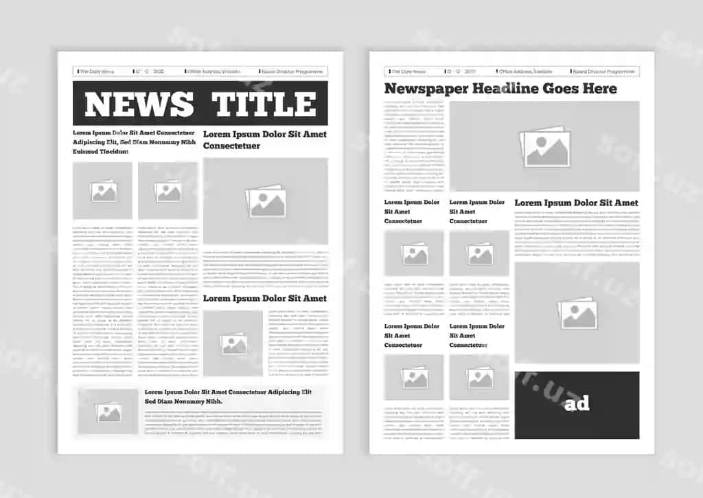 Gazeta joylashuvi shabloni yangiliklar ustuni maqolalari gazeta qog'ozi magazin | Newspaper layout template news column articles newsprint magazine