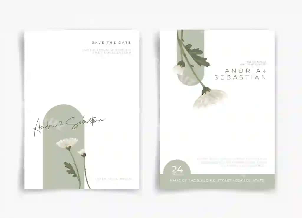 Oq yashil rangli tur taklifnoma kartasi oq gul yaproq bilan | White green wedding card invitation card with white flower leaf 2