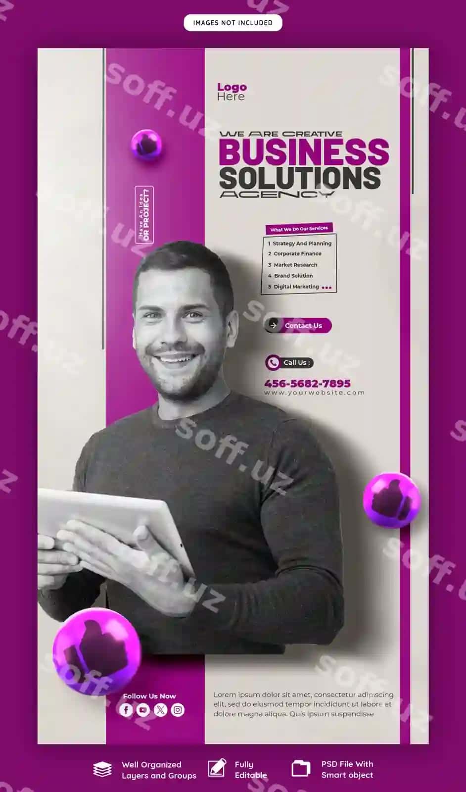 Raqamli marketing agentligi korporativ Facebook Instagram story shabloni | Digital marketing agency corporate facebook instagram story template