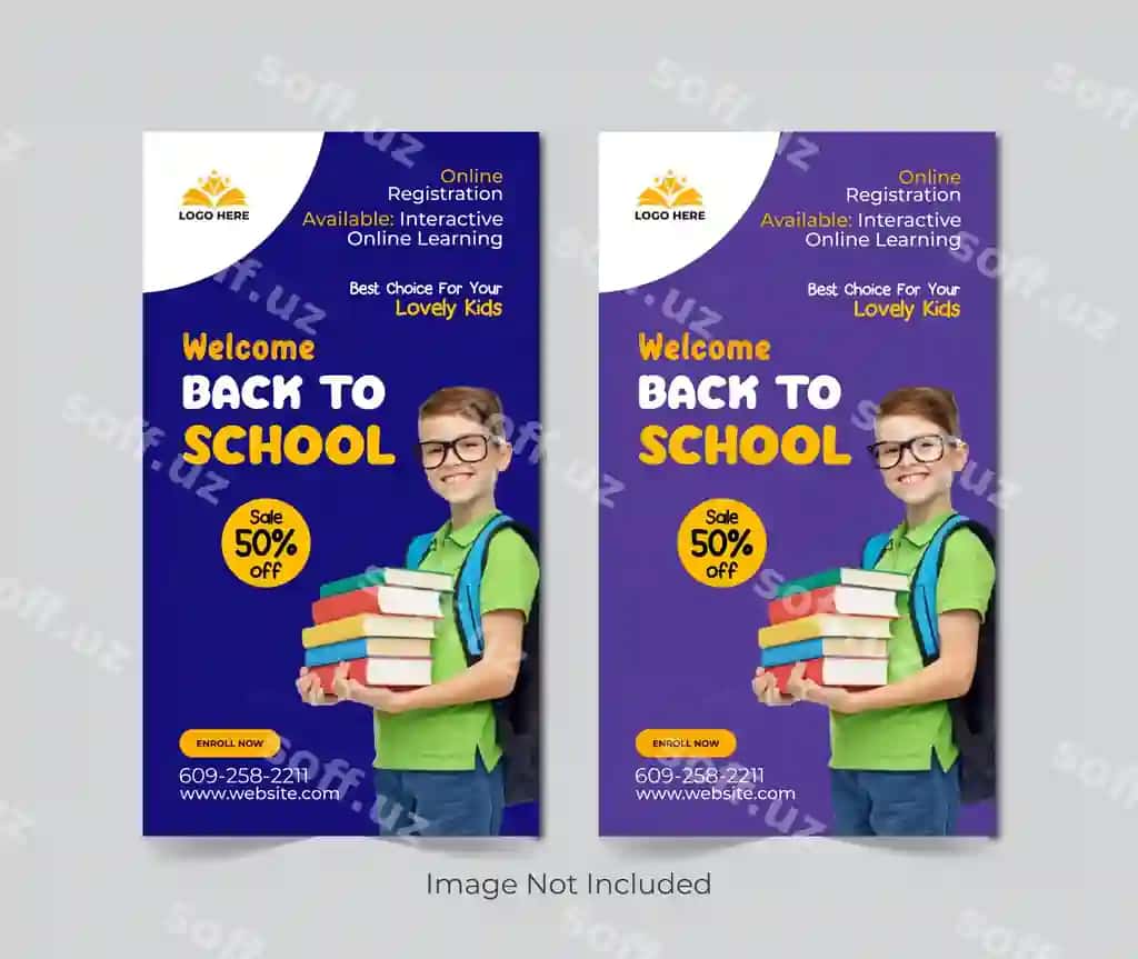 Vector maktabi qabul ijtimaioy tarmoqlar story posti dizayni orqaga maktab | Vector school admission social media story post design back school 2