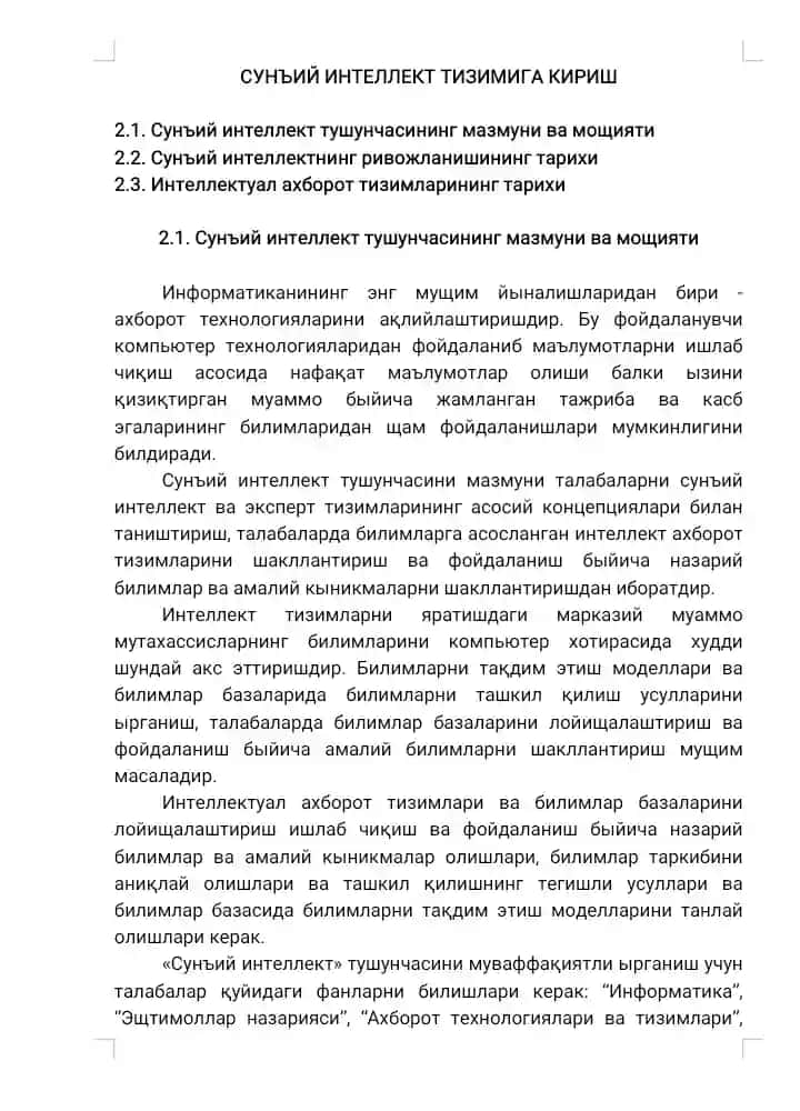 Suniy intellekt tizimiga kirish