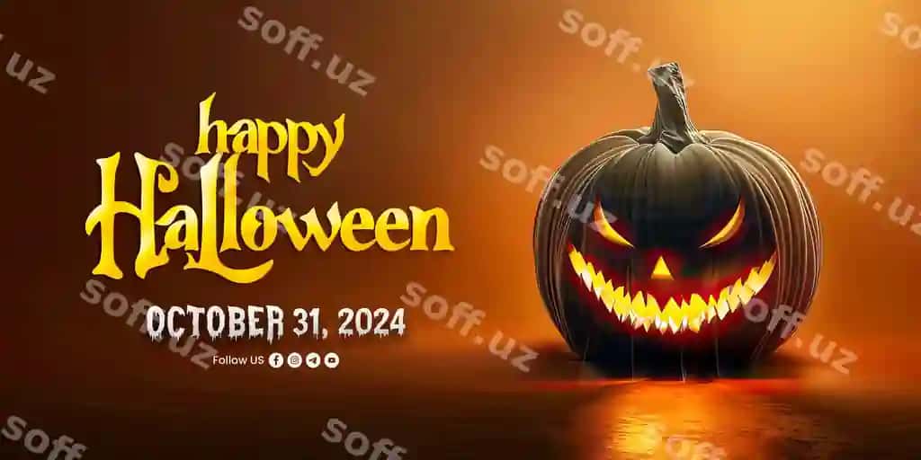 Baxromli Halloween shablon baner qovoq jinn orqa fonda qo'rqinchli | Happy halloween template banner with pumpkin ghost background scary