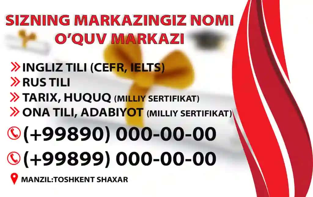 O'quv markaz uchun tashrif qog'oz