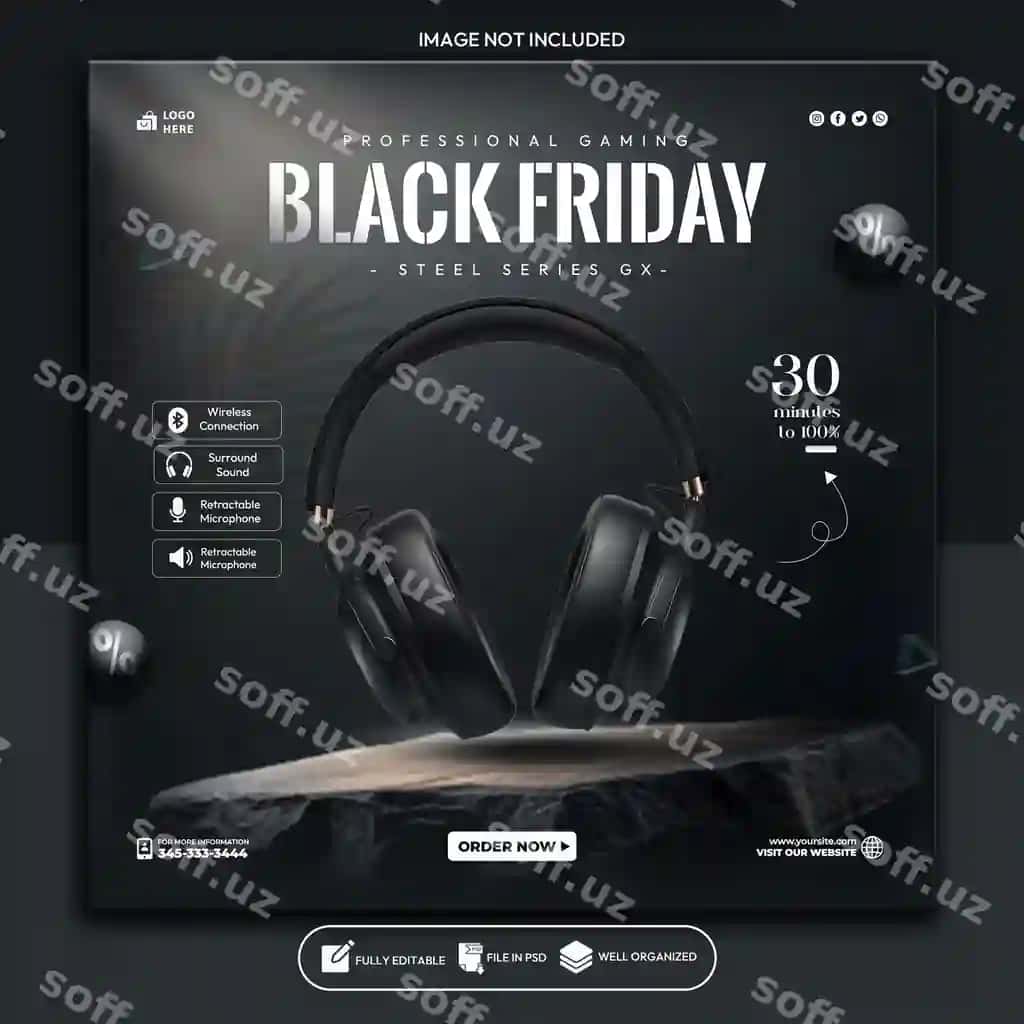 Black Friday aktsiyasi uchun ijtimoiy media e'loni shablon dizayni | Black friday sale social media post template design