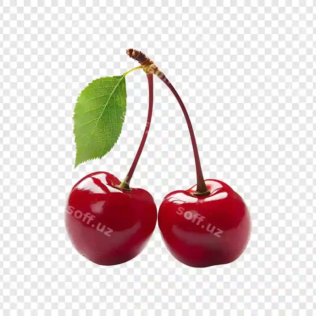 Olchalar yaproqli shaffof fonda | Cherries with leaf transparent background