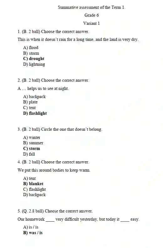 Englis tili 6- sinf CHSB 4 ta variant