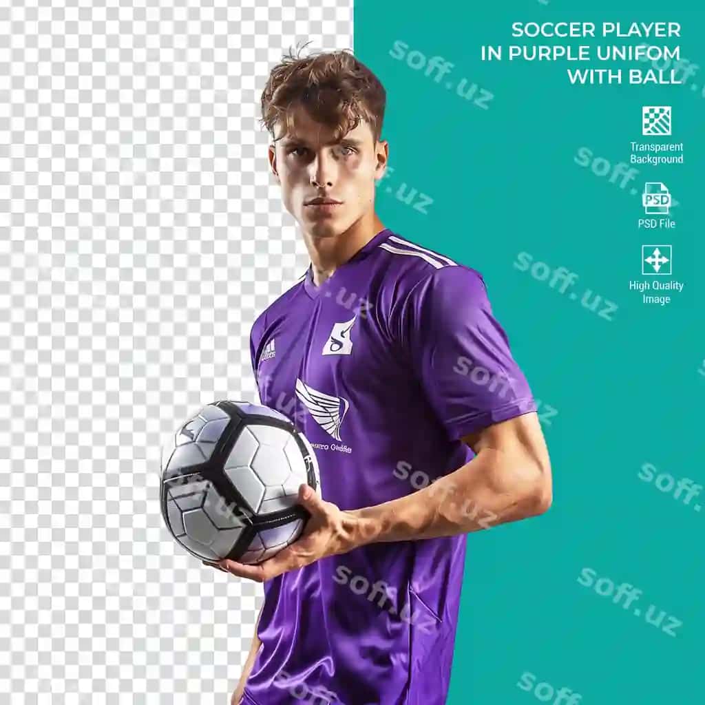 Chiroylik erkak futbol o'yinchi kostyumi ajraltirilgan shaffof fonda | Handsome man soccer player uniform isolated transparent background 2