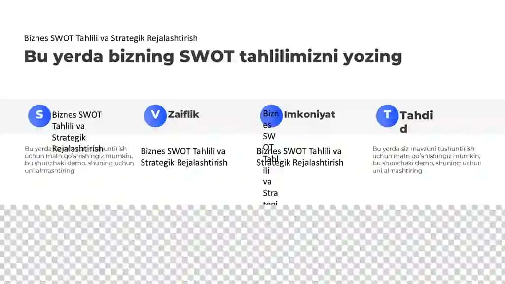 Biznes SWOT Tahlili va Strategik Rejalashtirish Taqdimoti (10 Slayd)