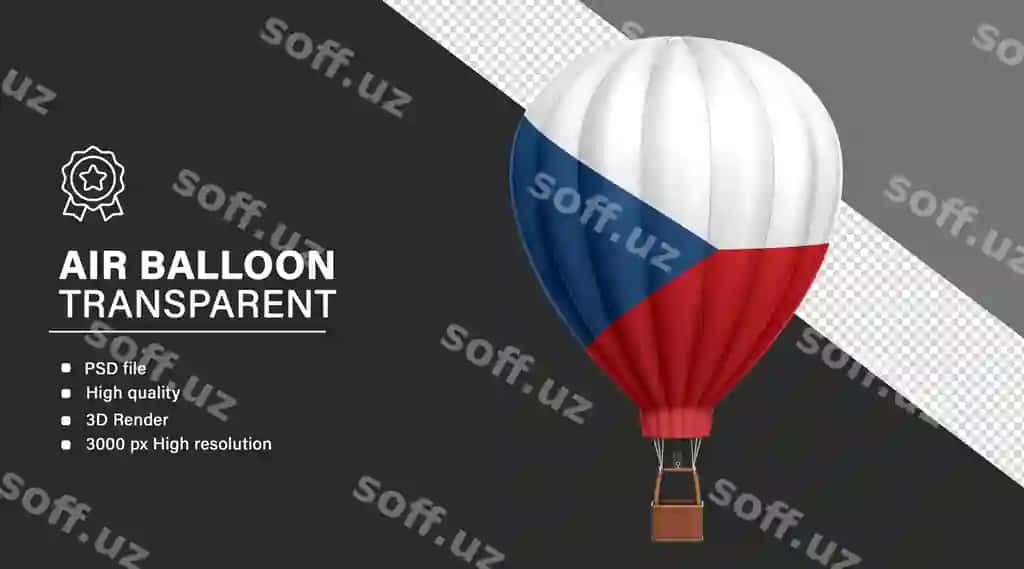 3d blimp Chexosiya Respublikasi bayrog'i bilan ajraltirilgan shaffof fonda | 3d blimp with czech republic flag isolated transparent background