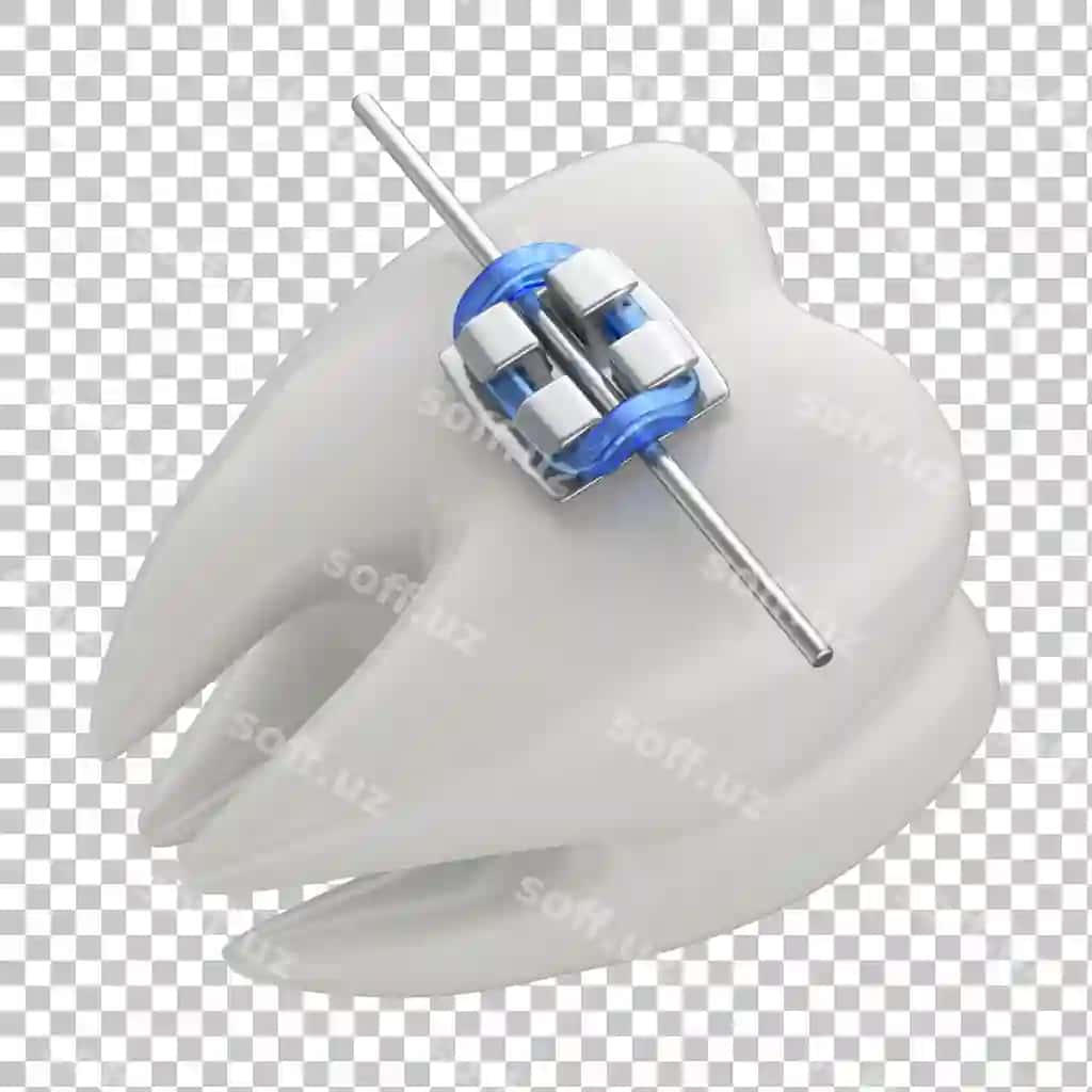 Boshqotirma tug'ilgan tish 3D silueti shaffof fonda | Tooth with braces 3d isolated transparent background tooth 3d icon 2
