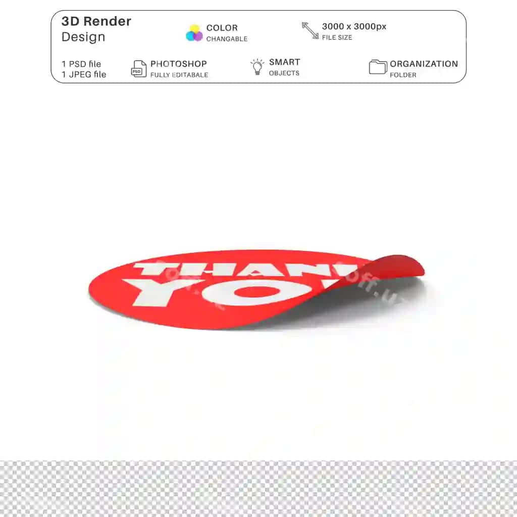 Rahmat stikeri 3D modelirovka PSD fayli realistik stiker mockup | Thank you sticker 3d modeling psd file realistic sticker mockup