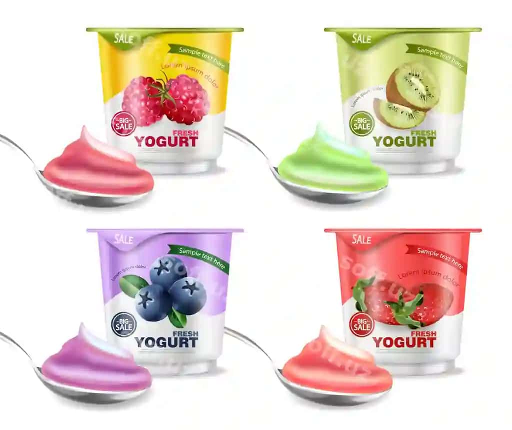 Mevalar yogurt to'plami namunasi | Fruits yogurt collection mockup