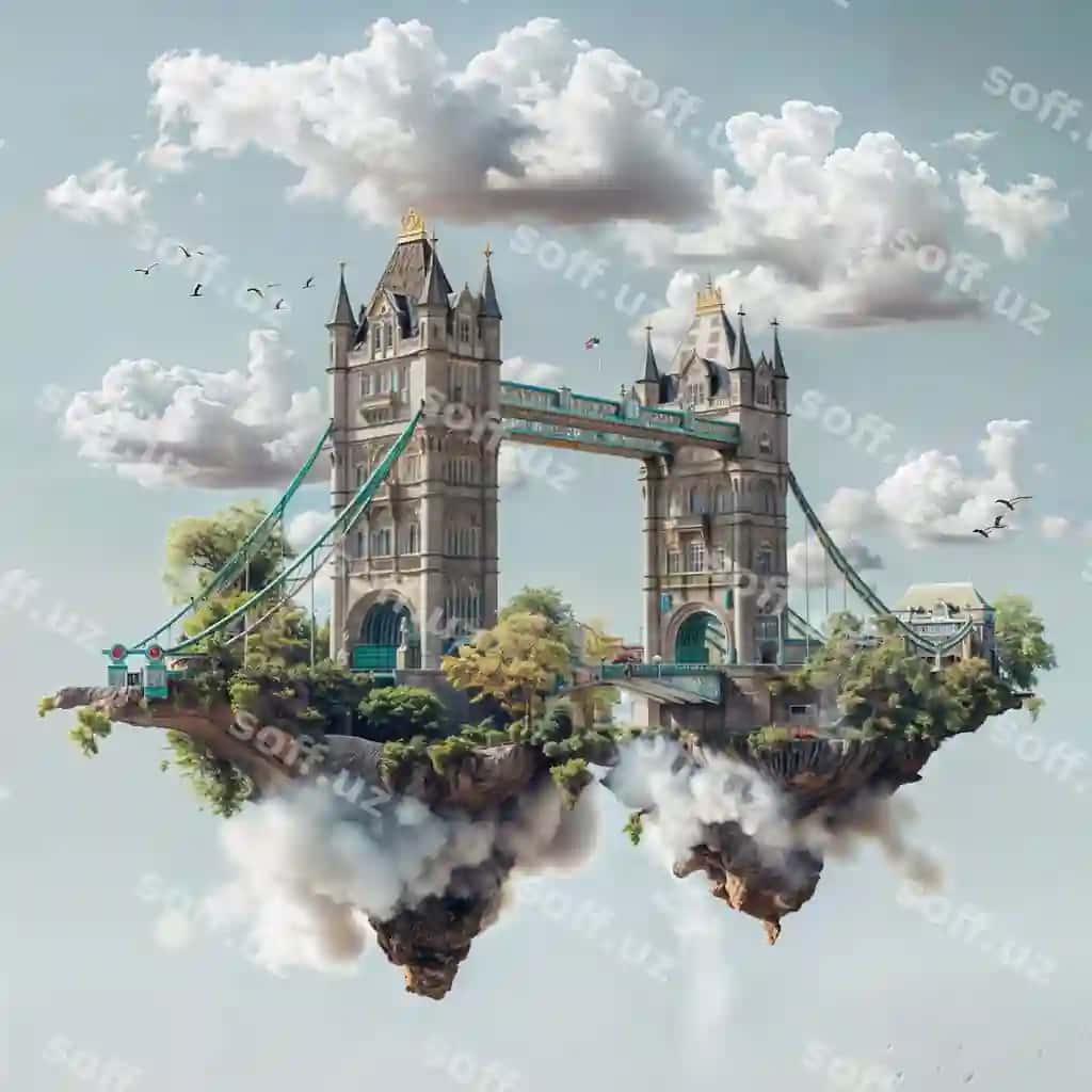 3D suzuvchi landskap London shahridagi Tower Bridge ni ajralib turadigan | 3d floating landscape featuring tower bridge london