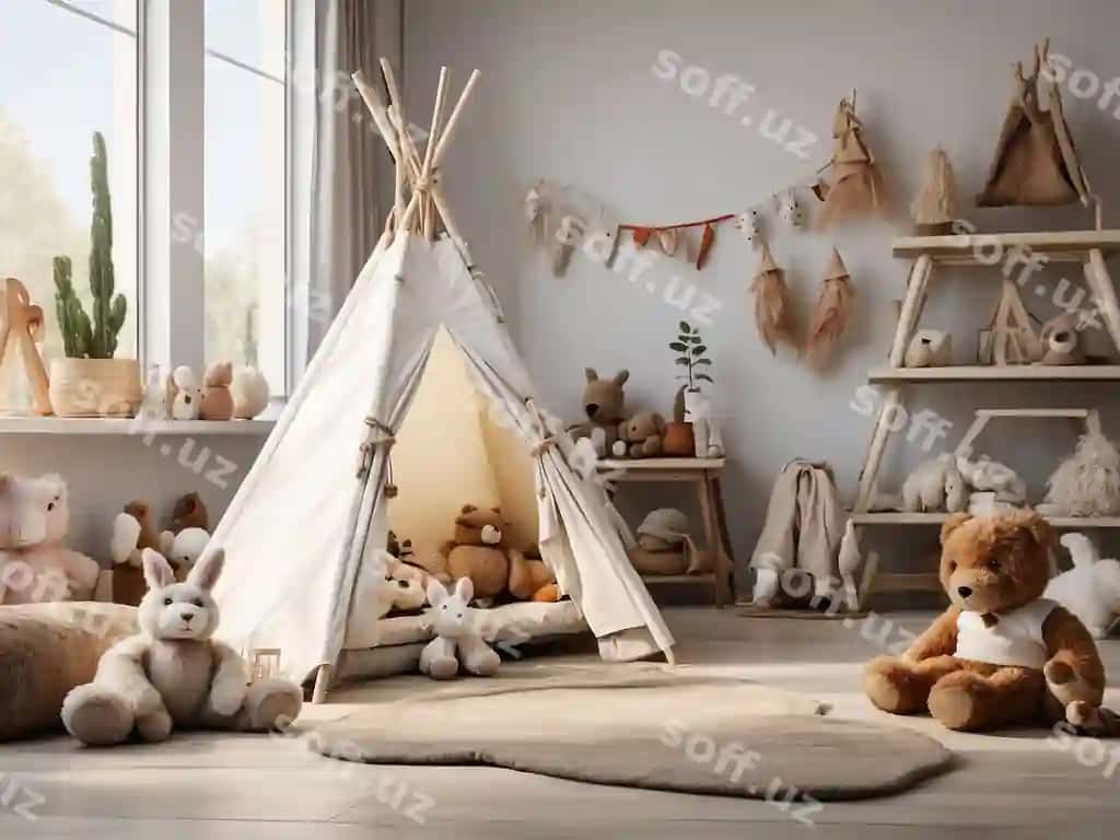 Mock up poster ramkasi bolalar xonasi ko'k interyer orqa fon 3D renderi | Mock up poster frame children room blue interior background3d rendering