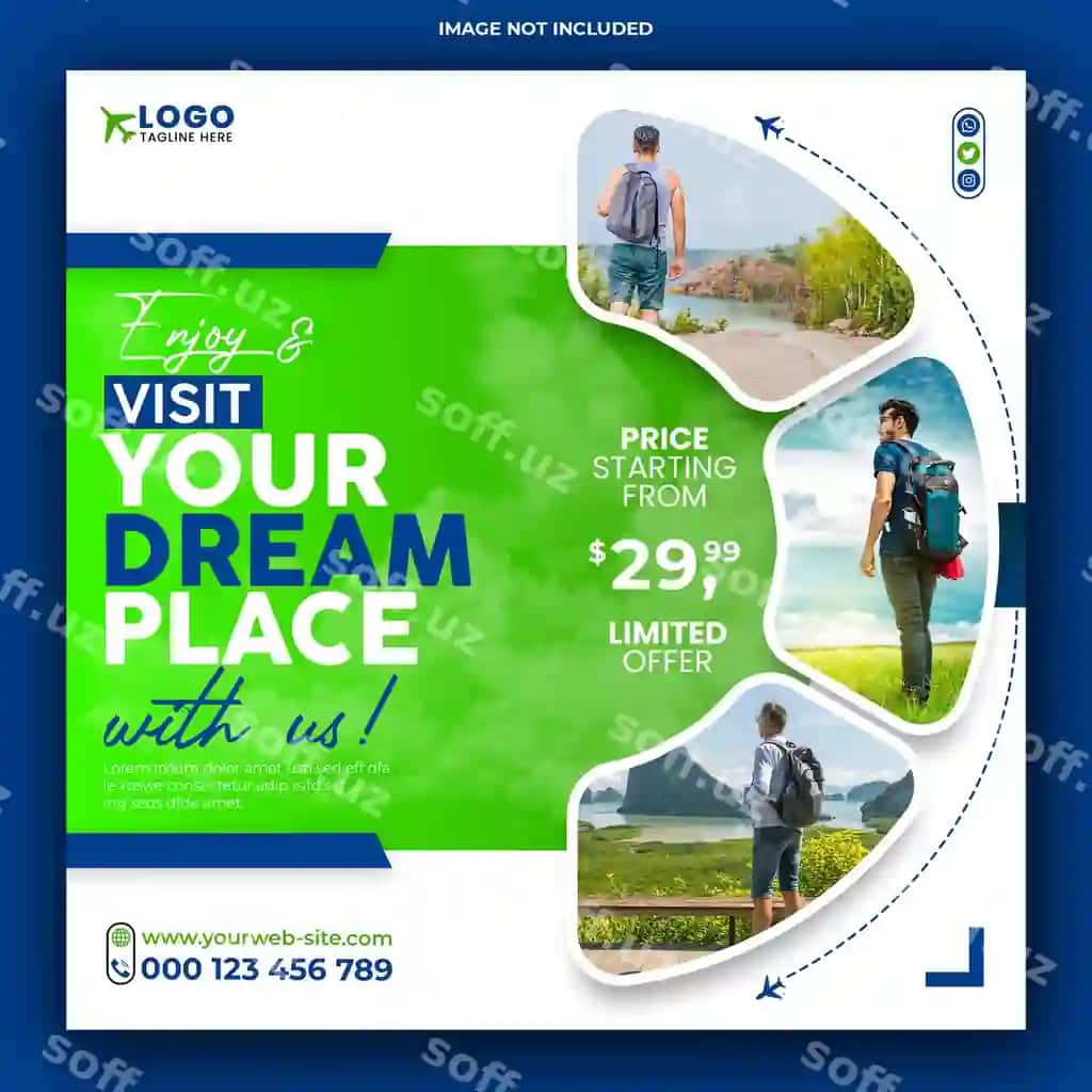 Ijtimoiy tarmoqlar posti baner kvadrat floyer dizayn shabloni sayohat dam olish | Social media post banner square flyer design template travel holiday