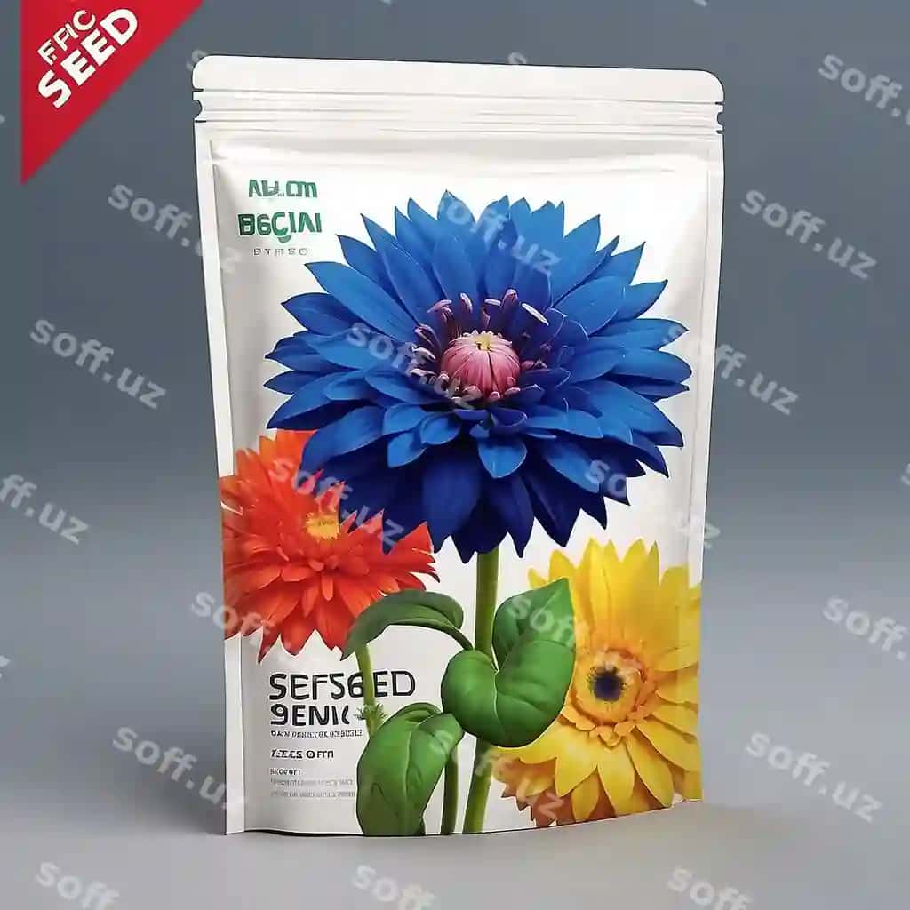 Glossy 3d plastik urugʻ ishlatma sifatli hosil qilingan detallar va banovot ranglar | Glossy 3d plastic seed packet with realistic details vibrant colors