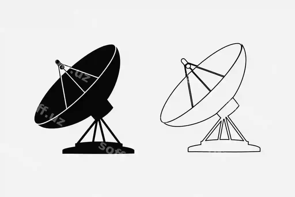 Vektor satelit antena ikonkalar siluet chiziqlari | Vector satellite dish icons silhouette outline 2