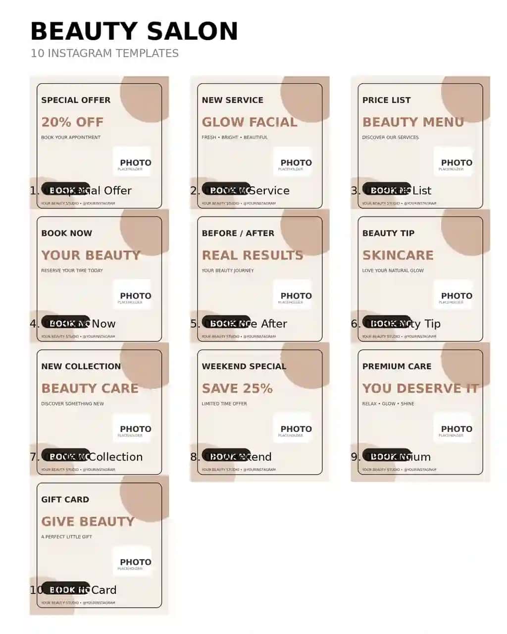 Beauty Salon Instagram Template Pack – 10 Editable Designs