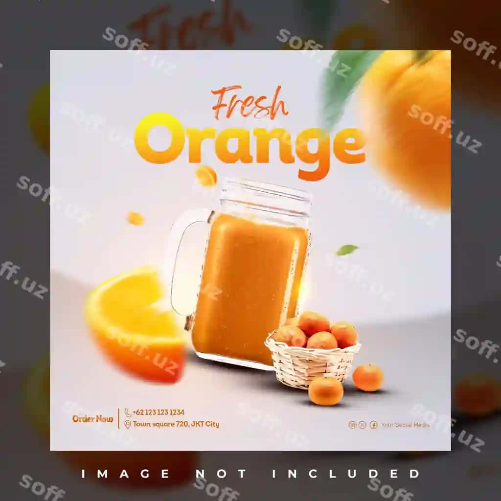 Taze apelsin ichimligi menyu reklamasi ijtimoiy tarmoqlar shabloni | Fresh orange drink menu promotion social media template