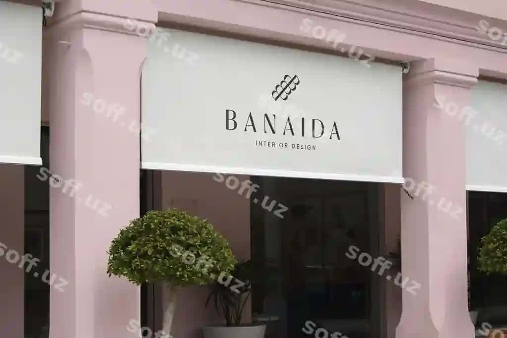Logo mockup zamonaviy soyabon bino | Logo mockup modern sunshade building