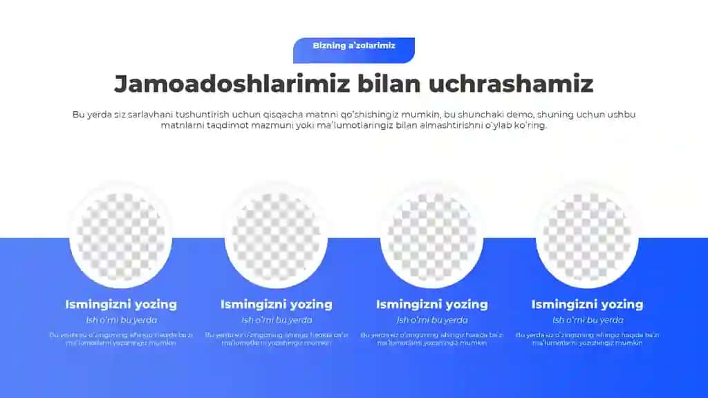 Korporativ Jamoa va Xodimlarni Tanishtirish Taqdimoti (11 Slayd)