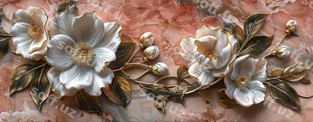 Elegant barokka oltin gulli bezatishlar luxe marmur | Elegant baroque golden floral decorations luxe marble 2