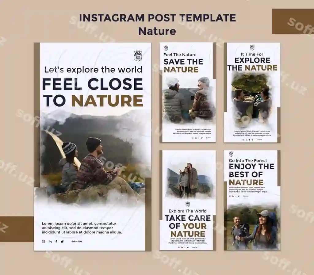 Tekis dizayn tabiat joyi Instagram hikoyalari | Flat design nature retreat instagram stories
