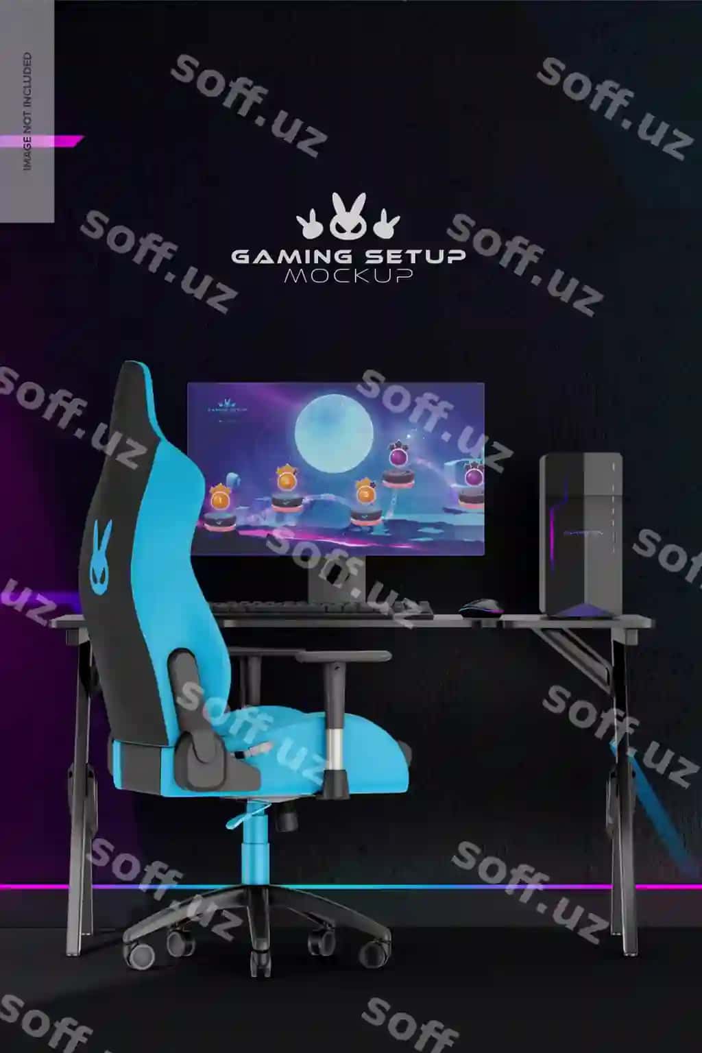 O'yin xonasi sahnallari mockup old ko'rinish | Gaming room scenes mockup front view
