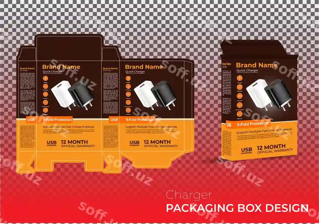 Chop etish mumkin paket qutisi alohida telefon zaryadkachi konseptsiya dizayni | Printable packaging box phone charger concept design with separate