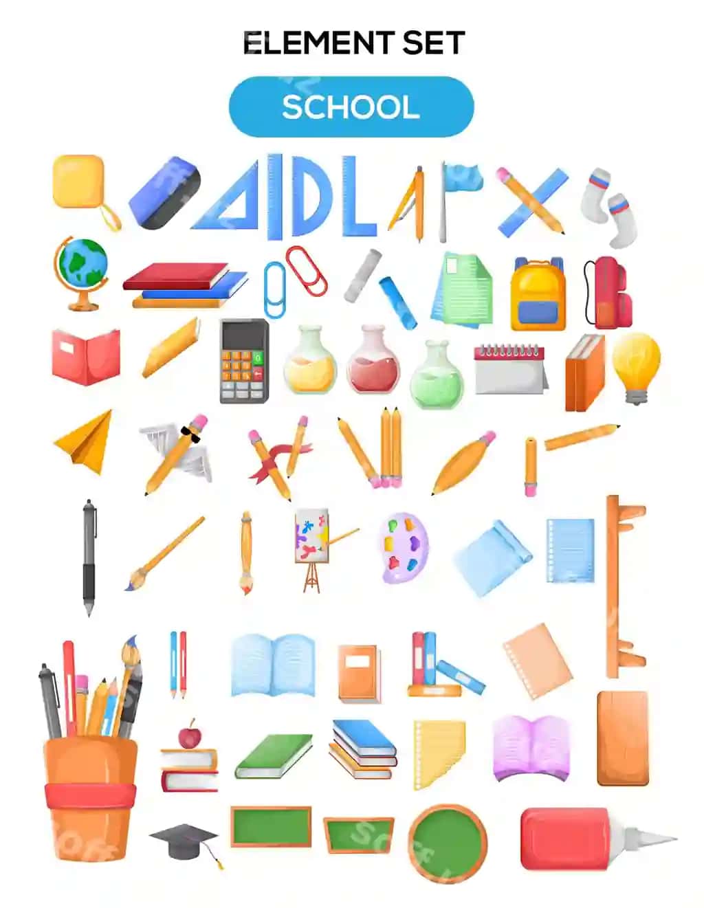 Maktab mavzusi soz elementi illustratsiyasi | School theme set element illustration 2