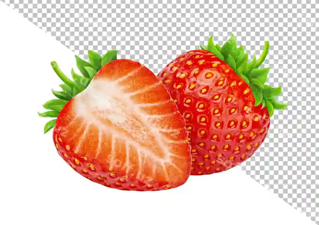 Ikki bodom ajraltirilgan oq orqa fonda | Two strawberries isolated white background 2
