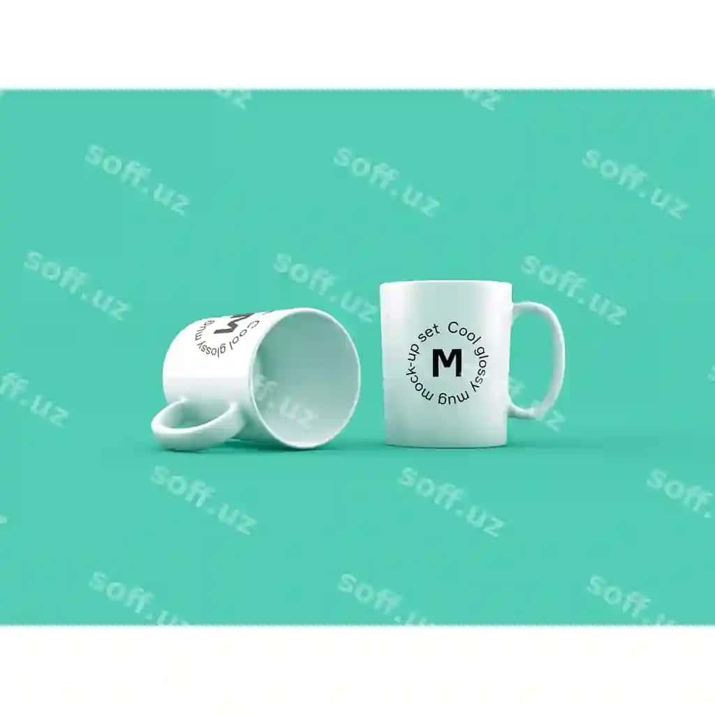 Ikki kruzhka yashil fonli namuna | Two mugs green background mock up