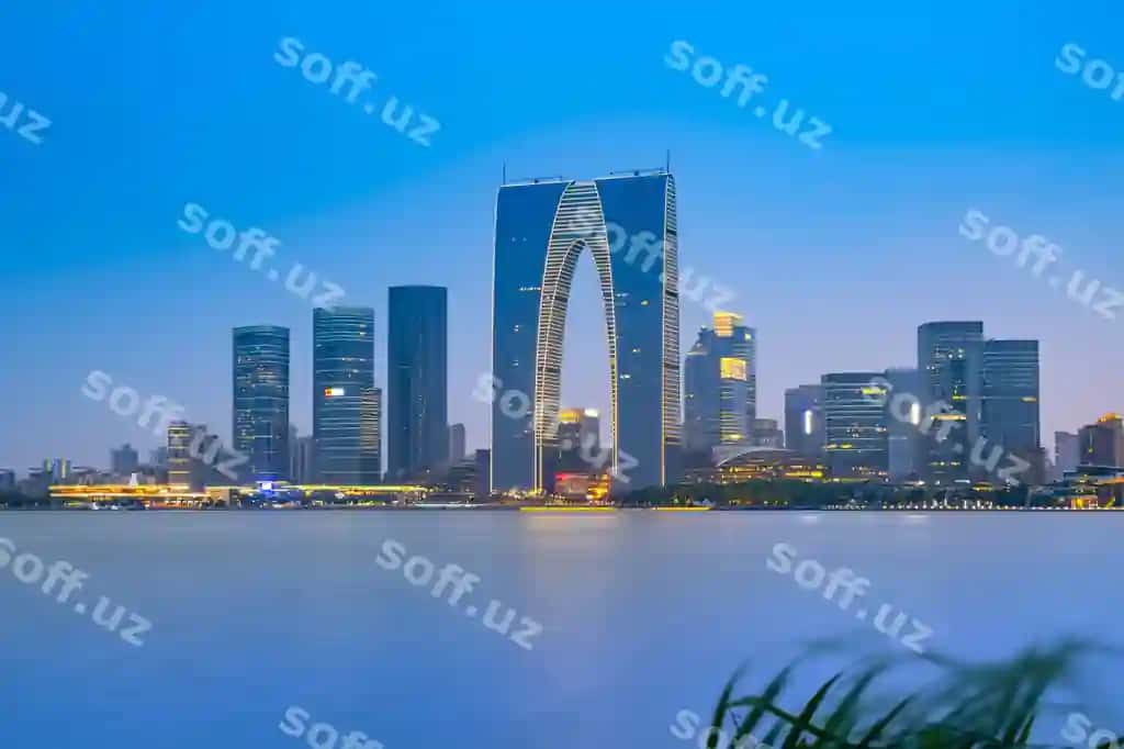 Suzhou Jinji ko'li me'morchilik manzarasi kechki manzara | Suzhou jinji lake architectural landscape nightscape