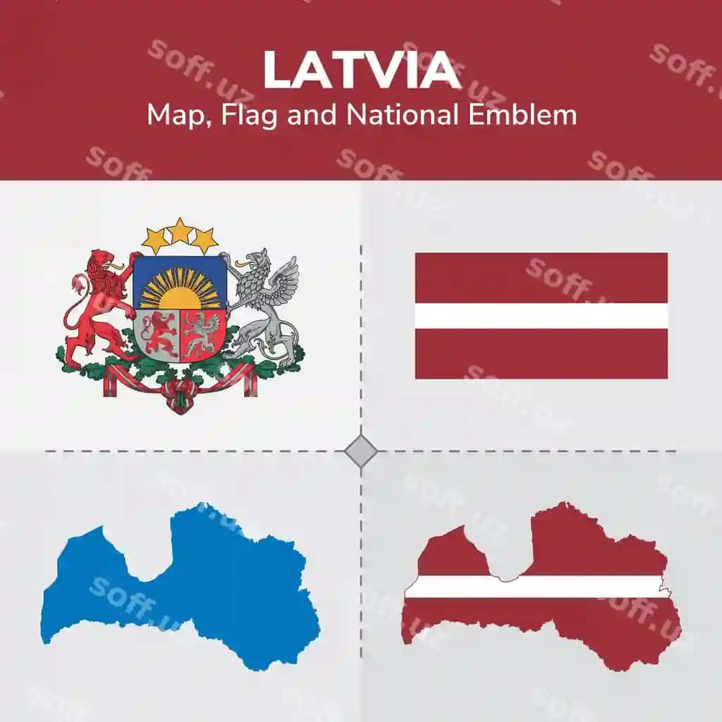 Latviya xaritasi, bayroq, milliy gerb | Latvia map flag national emblem 2
