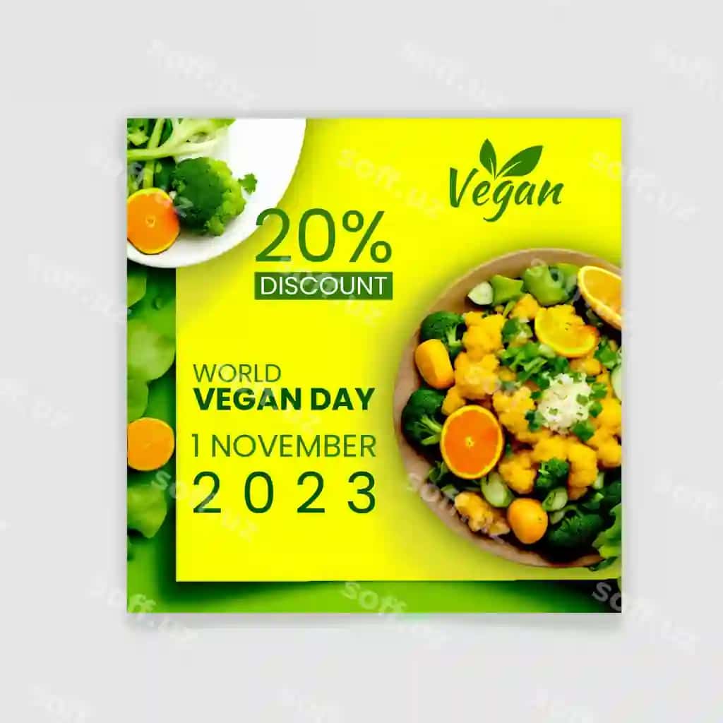 Dunyo vegan kuni uchun ijtimoiy tarmoqlardagi post dizayni | Wold vegan day social media post design 2