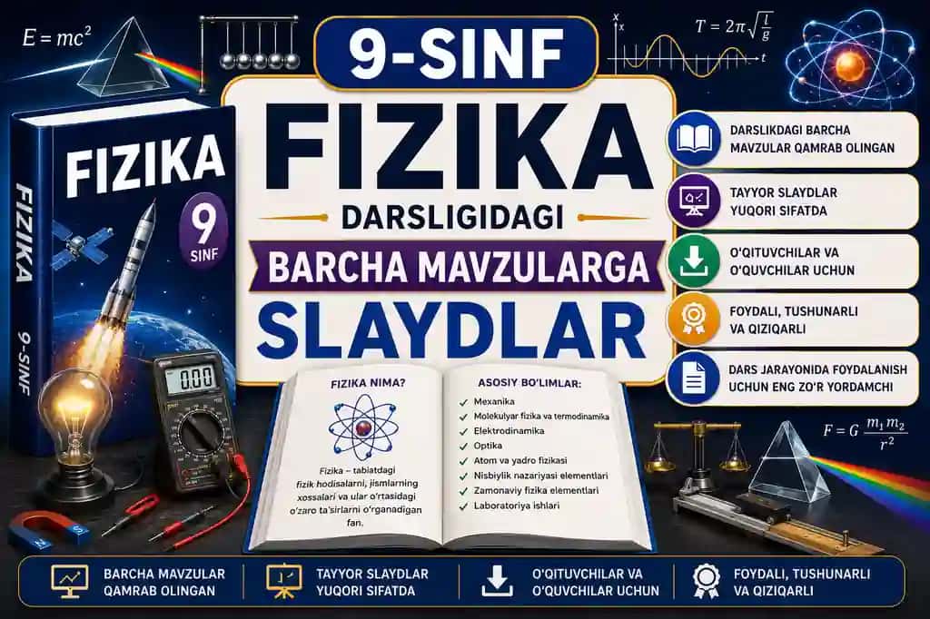 9-sinf Fizika darsligidagi barcha mavzularga slaydlar