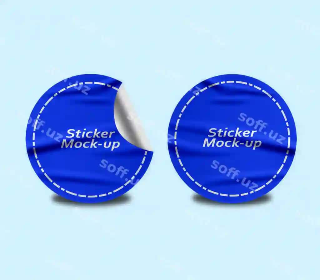 Ikki doira stiker mockup dizayn PSD shabloni | Two round sticker mockup design psd template