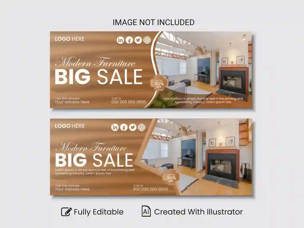 Mebel Facebook qopqog'i veb-banner shablonlari | Furniture facebook cover web banner template