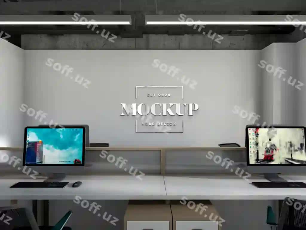 Ofis logotipi devorining maketi | Office logo wall mockup