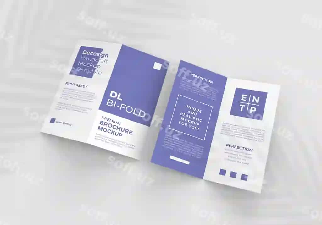 Ikki DL hajmi, ikki joyga qisqartilgan broshyur mockup | Two dl size bi fold brochure mockup