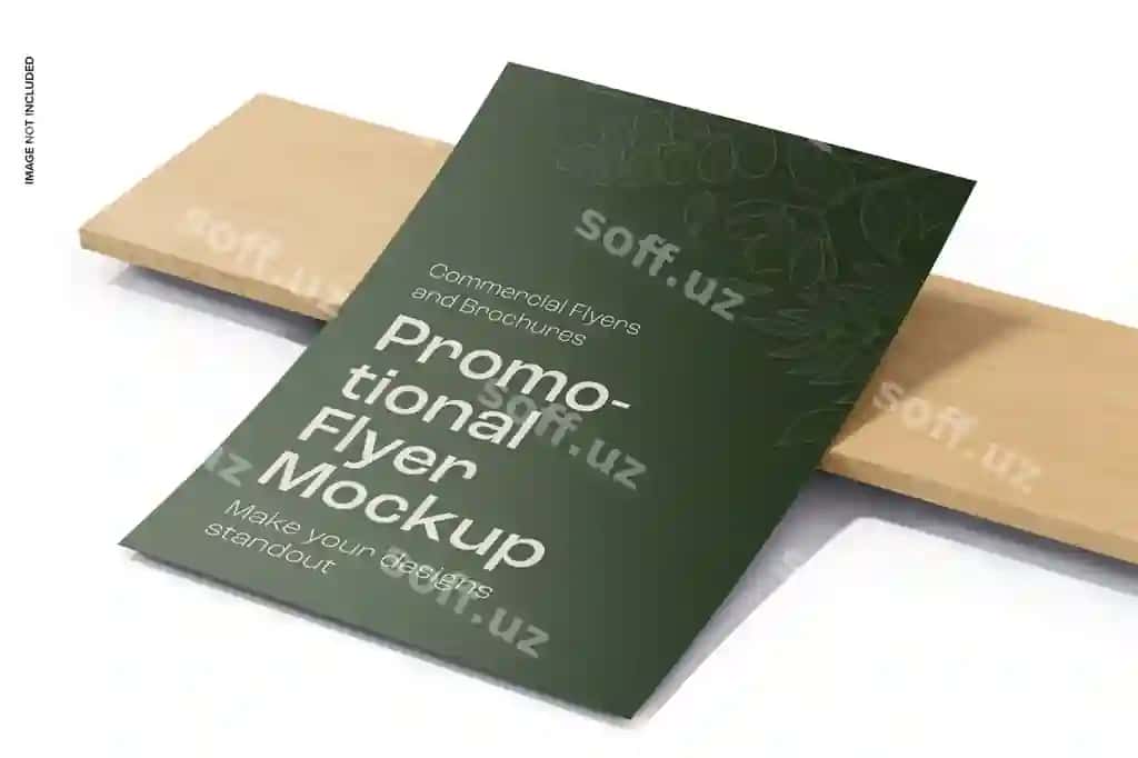 Reklama flyeri yog'ochli podium mockup perspektivasi | Promotional flyer wooden podium mockup perspective