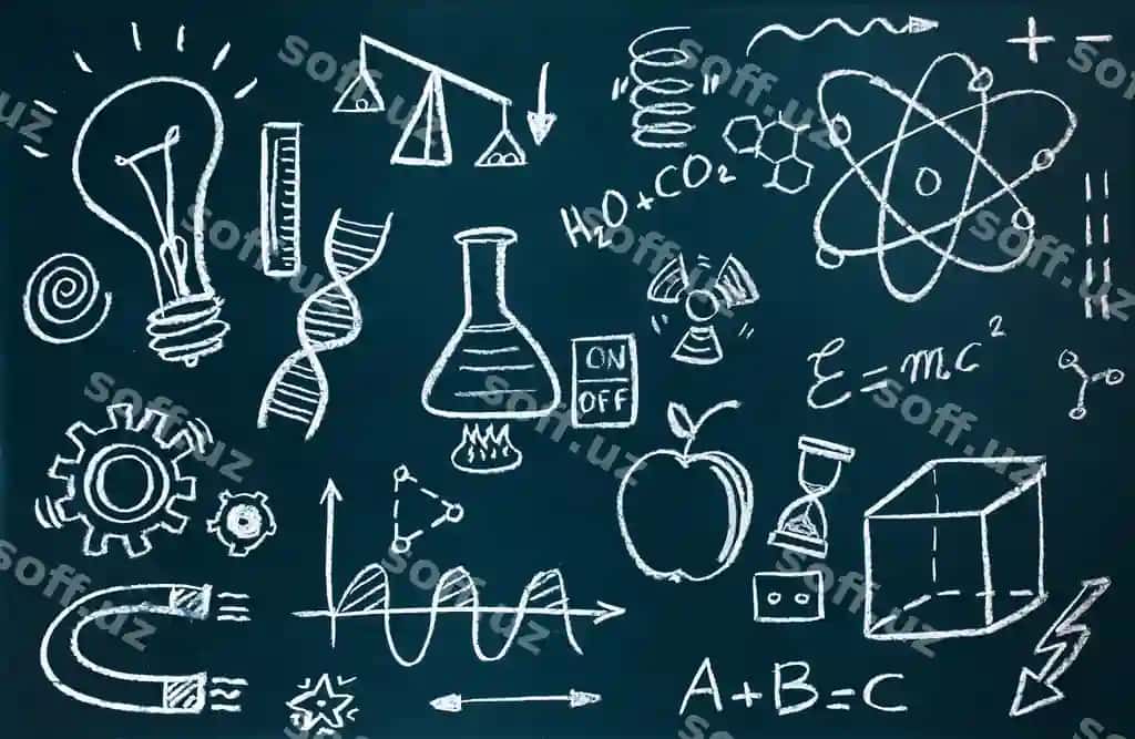 Qo'lma-to'qilgan kimyo matematik chizmalar doska orqa fon | Handmade chemist mathematical drawings blackboard background