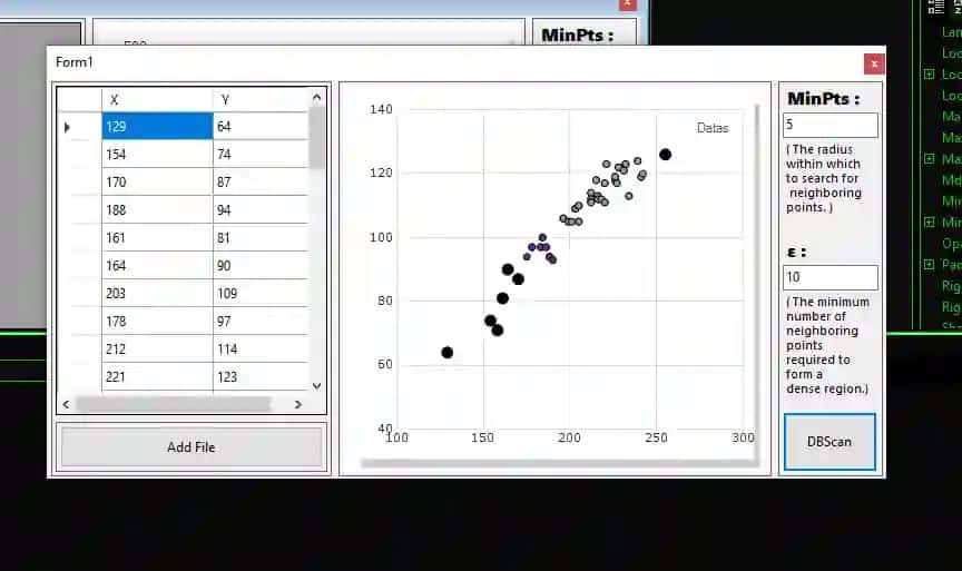 DBScan masalasining C# tilida yechimi. Winforms