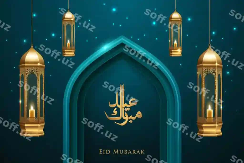 Eid muborak Islomiy dizayn xattot Jomeh eshik Oltin chiroq | Eid mubarak islamic design calligraphy mosque door golden lantern 2