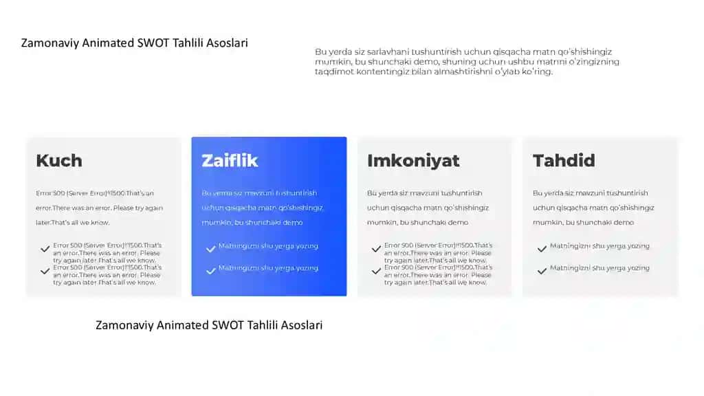 Zamonaviy Animated SWOT Tahlili Asoslari Taqdimoti (11 Slayd)