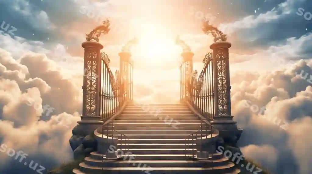 Shaxobcha osmon orqa fonda bоzmа bilan | Stairway with sky background dragon it