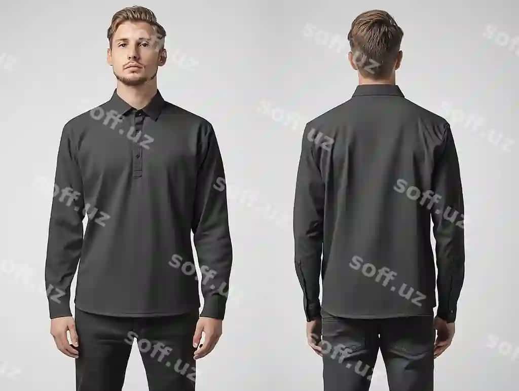 Yonma yon uzun qo'lliq kolle futbolka namunasi oldi va orqasi | Sidebyside longsleeve collared tshirt mockup front back