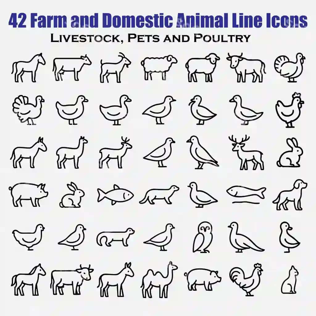 Ferma uy hayvoni chiziqlar ikonkalari ferma hayvollari uy hayvollari | Farm domestic animal line icons farm animals domestic animals 2